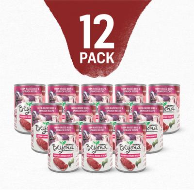 Alimento enlatado para perros con carne de res criada en granja y espinacas en salsa, 12.5 oz, caja de 12