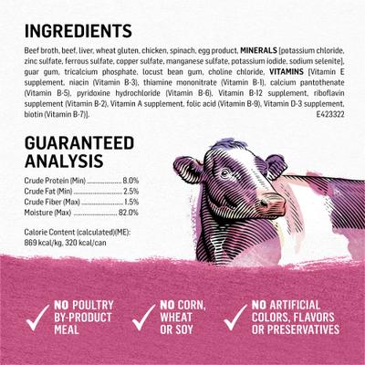 Alimento enlatado para perros con carne de res criada en granja y espinacas en salsa, 12.5 oz, caja de 12