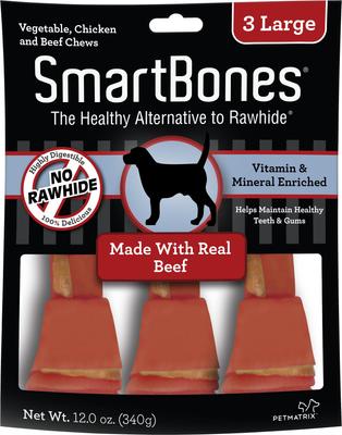 Bundle: Variety Pack - SmartBones Large Peanut Butter Chew Bones Dog Treats, 3 count, Beef & Sweet Potato Flavors