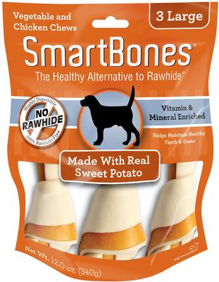 Bundle: Variety Pack - SmartBones Large Peanut Butter Chew Bones Dog Treats, 3 count, Beef & Sweet Potato Flavors