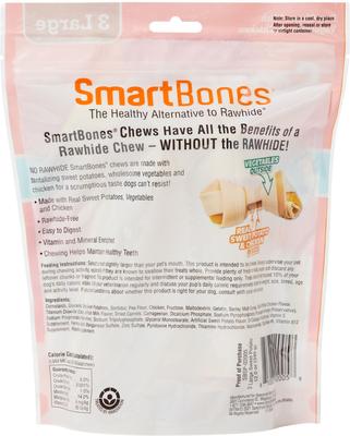 Bundle: Variety Pack - SmartBones Large Peanut Butter Chew Bones Dog Treats, 3 count, Beef & Sweet Potato Flavors