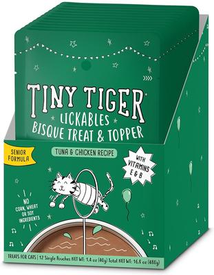 Lickables Bisque Senior Formula, Tuna & Chicken Recipe Cat Treat & Topper, 1.4-oz, case of 24