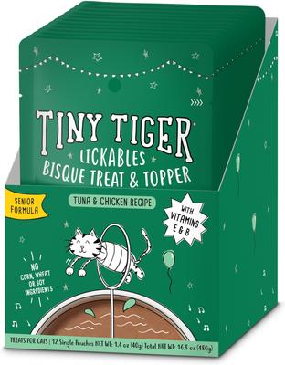Lickables Bisque Senior Formula, Tuna & Chicken Recipe Cat Treat & Topper, 1.4-oz, case of 24