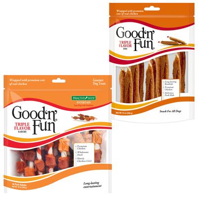 Bundle: Good 'n' Fun Triple Flavor Kabobs Chicken, Duck & Chicken Liver + Ribs Beef, Pork & Chicken Sticks Dog Chews
