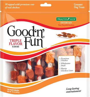 Bundle: Good 'n' Fun Triple Flavor Kabobs Chicken, Duck & Chicken Liver + Ribs Beef, Pork & Chicken Sticks Dog Chews