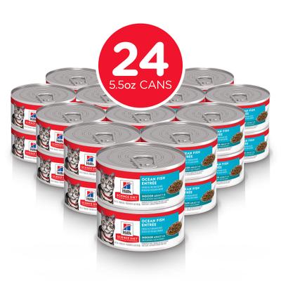 Alimento húmedo para gatos adultos de interior Ocean Fish Entree, lata de 5.5 oz, caja de 24
