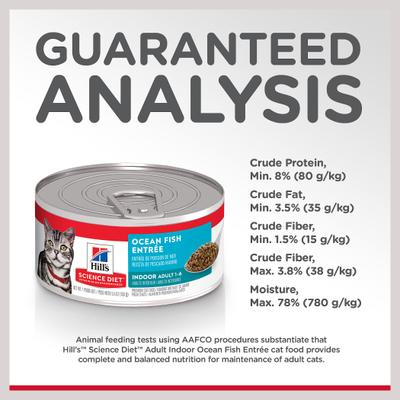 Alimento húmedo para gatos adultos de interior Ocean Fish Entree, lata de 5.5 oz, caja de 24