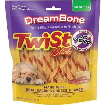 Twist Sticks - Golosinas masticables para perros con tocino y queso, 50 unidades