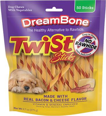 Twist Sticks - Golosinas masticables para perros con tocino y queso, 50 unidades