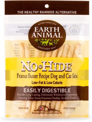 Bundle: Earth Animal No-Hide Stix Long Lasting Natural Rawhide Alternative Chicken Recipe, 10 count + Salmon Recipe, 10 count + Peanut Butter Vegetarian Recipe Chew Dog & Cat Treat Sticks, 10 count