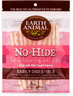 Bundle: Earth Animal No-Hide Stix Long Lasting Natural Rawhide Alternative Chicken Recipe, 10 count + Salmon Recipe, 10 count + Peanut Butter Vegetarian Recipe Chew Dog & Cat Treat Sticks, 10 count