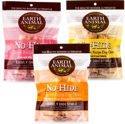 Bundle: Earth Animal No-Hide Small Rolls Long Lasting Natural Rawhide Alternative Chicken Recipe, 2 count + Salmon Recipe, 2 count + Peanut Butter Vegetarian Recipe Chew Dog Treats, 2 count