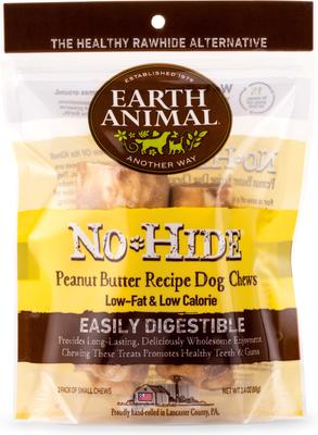 Bundle: Earth Animal No-Hide Small Rolls Long Lasting Natural Rawhide Alternative Chicken Recipe, 2 count + Salmon Recipe, 2 count + Peanut Butter Vegetarian Recipe Chew Dog Treats, 2 count