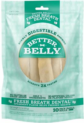 Rolls Fresh Breath Dental Spearmint Flavor Highly Digestible Rawhide Dog Treat Chew, Small, 10 count