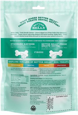 Rolls Fresh Breath Dental Spearmint Flavor Highly Digestible Rawhide Dog Treat Chew, Small, 10 count