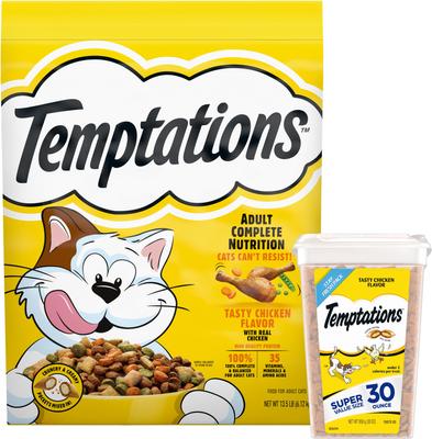 Bundle: Temptations Chicken Dry Food + Classic Chicken Soft & Crunchy Cat Treats