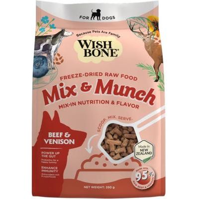 Alimento liofilizado para perros adultos Mix & Munch de carne cruda de res y venado, alto en proteínas y sin cereales, bolsa de 355 g