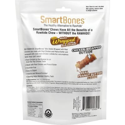 Mini palitos de pollo envueltos, golosinas de mantequilla de maní para perros, 15 unidades