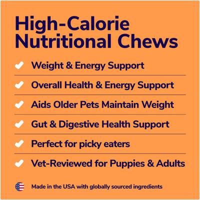 High Calorie Weight Gain Chews 3-in-1 Soft Chew Supplement for Dogs, 8-oz bag