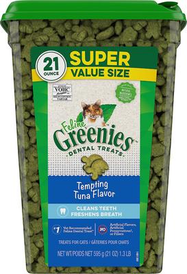 Feline Tempting Tuna Flavor Adult Dental Cat Treats, 21-oz tub, pack of 2