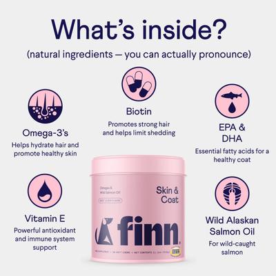 Bundle: Finn Digestive Prebiotic & Probiotic, 90 count + Skin & Coat Wild Alaskan Salmon Oil Dog Supplement, 90 count