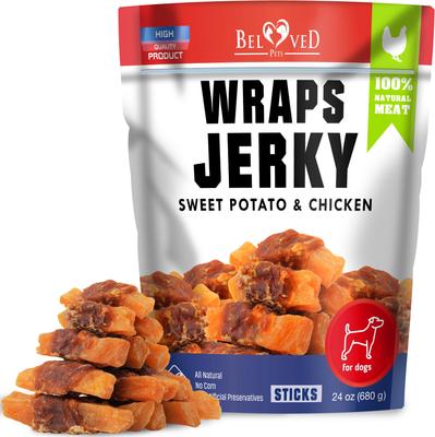 All Natural Sweet Potato & Chicken Wraps Human Grade Grain-Free & High-Protein Jerky Dog Treats, 1.5-lb bag