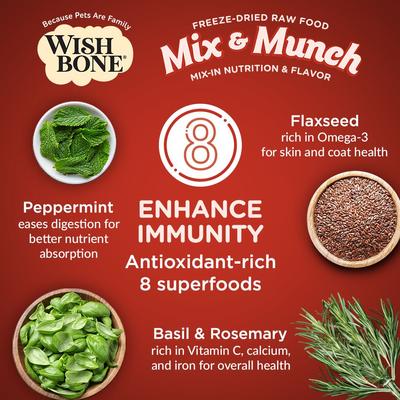 Alimento liofilizado para gatos Mix & Munch Raw, alto en proteínas, sin cereales, con carne de res y venado, bolsa de 355 g