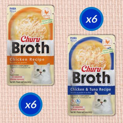 Premio para lamer para gatos Churu Broth, variedad de pollo y atún, bolsa de 1.4 oz, 12 unidades