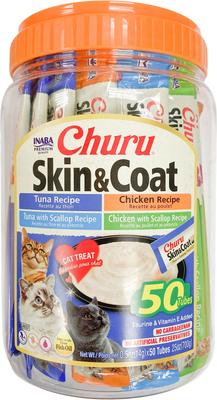 Churu Grain-Free Skin & Coat Tuna Recipe Lickable Cat Treat, 24 count