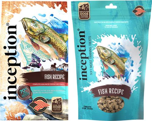 Paquete: Alimento seco Inception Fish Recipe (bolsa de 12 kg) + Golosinas suaves y masticables para perros (bolsa de 113 g)