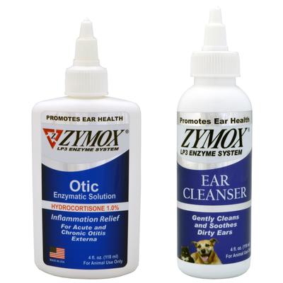 Bundle: Zymox Otic Ear Infection Treatment with Hydrocortisone, 4-fl oz bottle + Veterinary Strength Dog & Cat Ear Cleanser, 4-fl oz bottle
