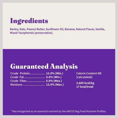 Premios veganos para perros a base de plantas con mantequilla de maní y plátano, bolsa de 8 oz