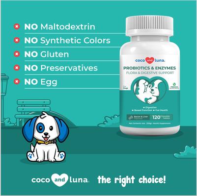 Coco and Luna Probiotics & Enzymes Bacon & Liver Flavor Dog Supplement, 120 count