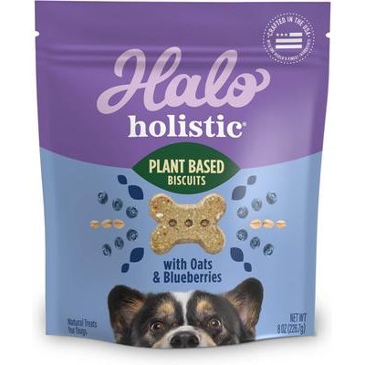 Premios veganos para perros a base de plantas con mantequilla de maní y plátano, bolsa de 8 oz