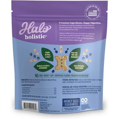 Premios veganos para perros a base de plantas con avena y arándanos, bolsa de 8 oz