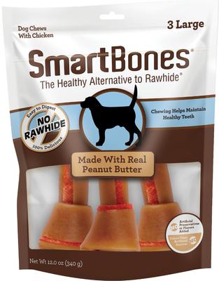 Golosinas masticables grandes de mantequilla de maní para perros, 3 unidades