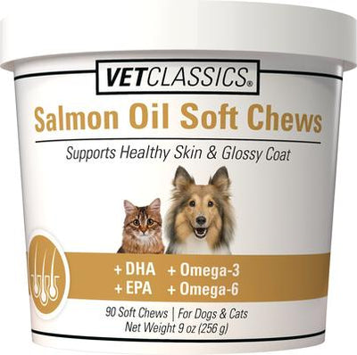 Suplemento masticable suave de aceite de salmón para perros y gatos, 90 unidades