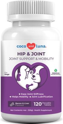 Coco and Luna Hip & Joint Bacon & Liver Flavor Dog Supplement, 120 count