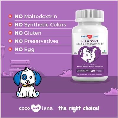 Coco and Luna Hip & Joint Bacon & Liver Flavor Dog Supplement, 120 count