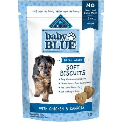 Galletas suaves Baby Blue, premios naturales de pollo y zanahoria para cachorros, bolsa de 8 oz