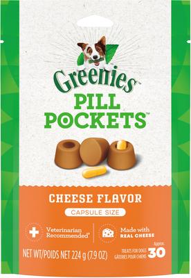 Paquete variado: premios para perros Greenies Pill Pockets con sabor a queso, tamaño cápsula, 30 unidades, sabores ahumados de nogal y pollo