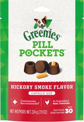 Bundle: Variety Pack - Greenies Pill Pockets Cheese Flavor Dog Treats, Capsule Size, 30 count, Hickory Smoke & Chicken Flavors