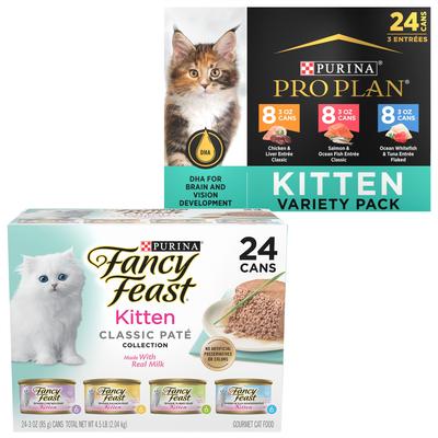 Bundle: Purina Pro Plan FOCUS Kitten Favorites + Fancy Feast Tender Feast Canned Kitten Food