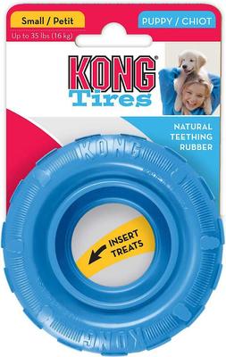 Bundle: KONG Puppy Tires Dog Toy, Color Varies, Small + Wellness Soft Puppy Bites Lamb & Salmon Recipe Grain-Free Dog Treats, 3-oz pouch