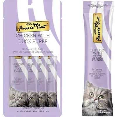 Premios para lamer para gatos de pollo con puré de pato, bolsa de 0.5 oz, paquete de 4