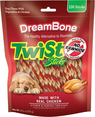 Twist Sticks 100 Count, Rawhide-Free Chews Real Chicken Dog Treats, 100 count