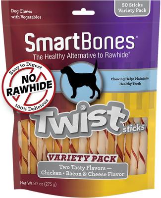 Twist Sticks Variety Pack - Premios para perros con sabor a pollo, tocino y queso (50 unidades)