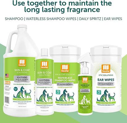 Toallitas de champú sin agua para perros y gatos con sabor a pepino y melón, 70 unidades