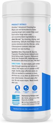 Oticbliss Advanced Cleaning, Soothing Aloe & Odor Control, Dirt & Wax Removal Dog & Cat Ear Wipes, 60 count
