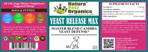 YEAST RELEASE MAX * Master Blend Candida Yeast Defense Support* Dog Supplement, 90 count